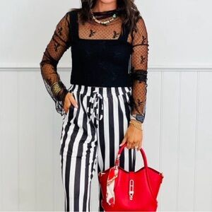 New Elegant Black Sheer Blouse with Bow Details